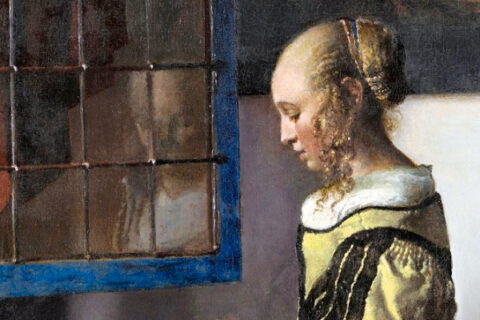 Ausschnitt aus dem Gemälde "Mädchen liest am offenen Fenster einen Brief" von Vermeer